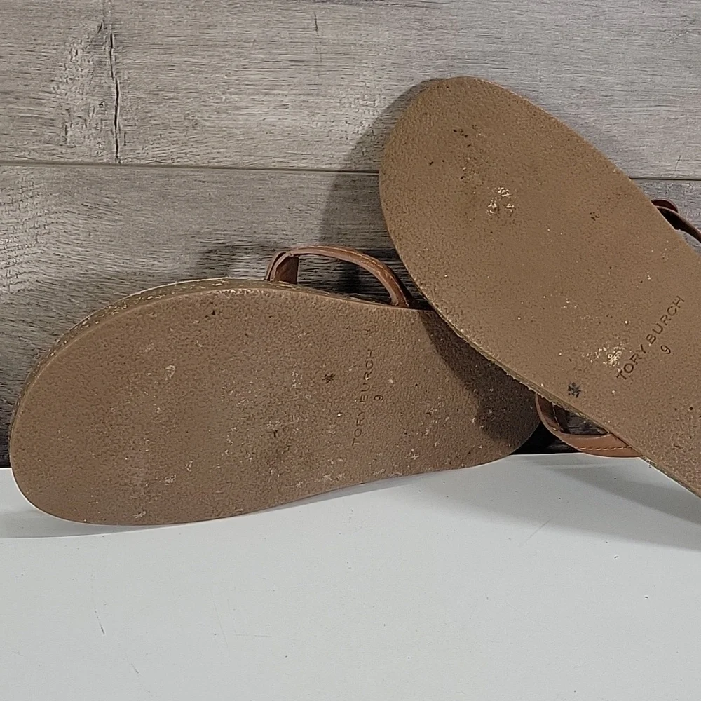 Women's Tory Burch Brown Leather Thong Sandals sz 8